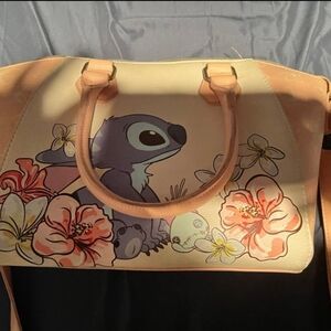Loungefly Cream and Pink Stitch Floral Tote
